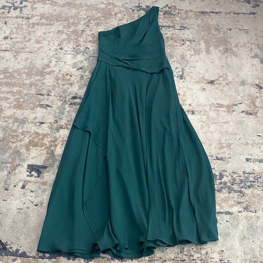 David's Bridal One-Shoulder Chiffon Dress in Teal Green